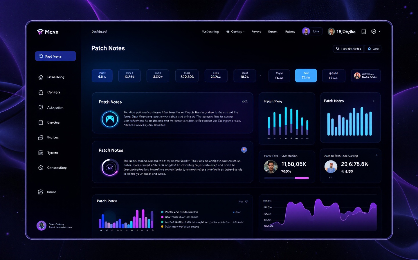 PatchPulse dashboard showing real-time patch notes feed with sentiment scores and TL;DR summaries for multiple game titles